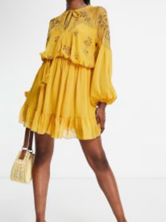 ASOS Dresses & Skirts - ASOS Yellow Floral Ruffle Mini Dress